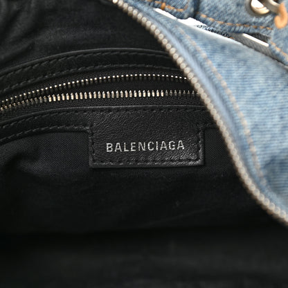 Balenciaga Washed Frayed Denim Crystal Small Le Cagole Shoulder Bag Blue 6 of 13