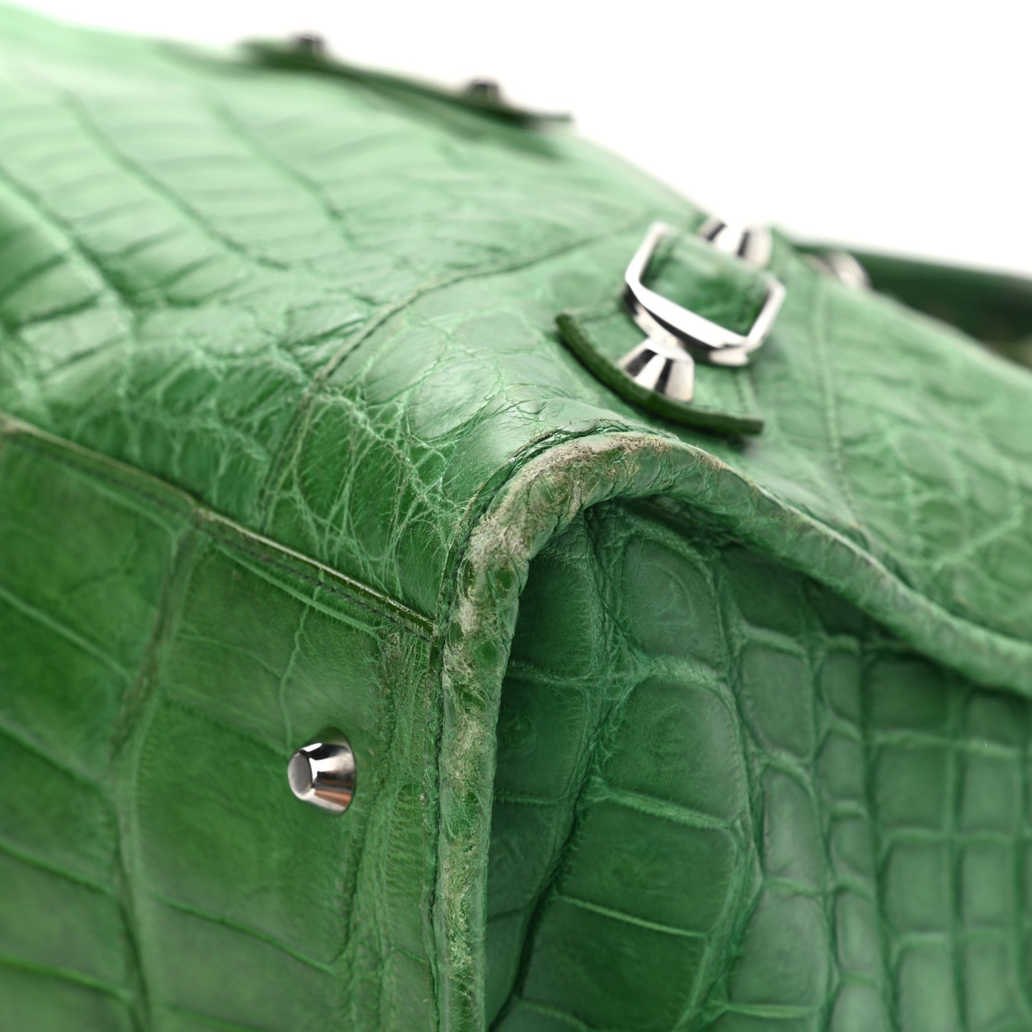 Crocodile Classic Silver Hardware Work Green