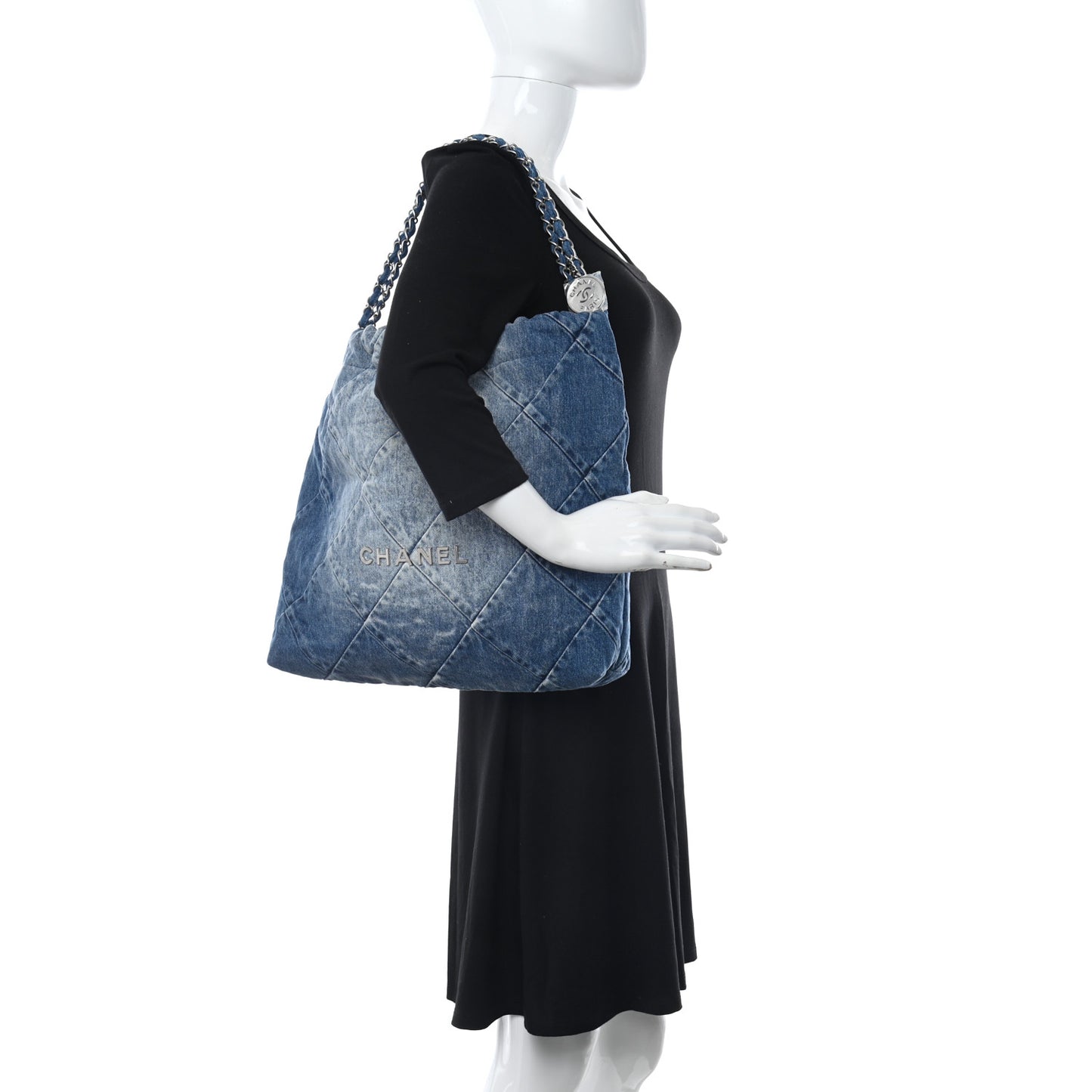 Denim Quilted Chanel 22 Blue