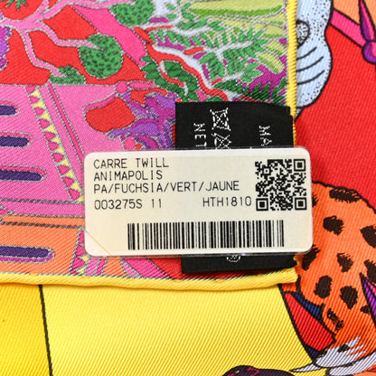 Hermes Silk Animapolis Scarf 90 Fuchsia Vert Jaune Vif 3 of 5