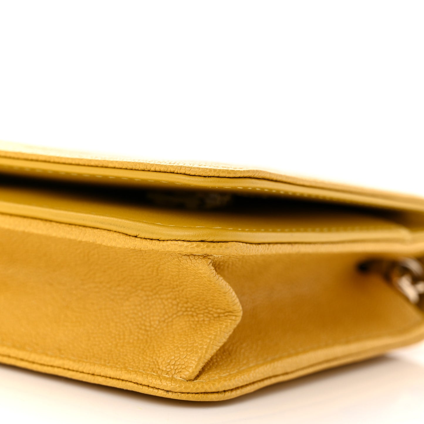 Caviar Chevron Quilted Boy Wallet On Chain WOC Yellow Yellow