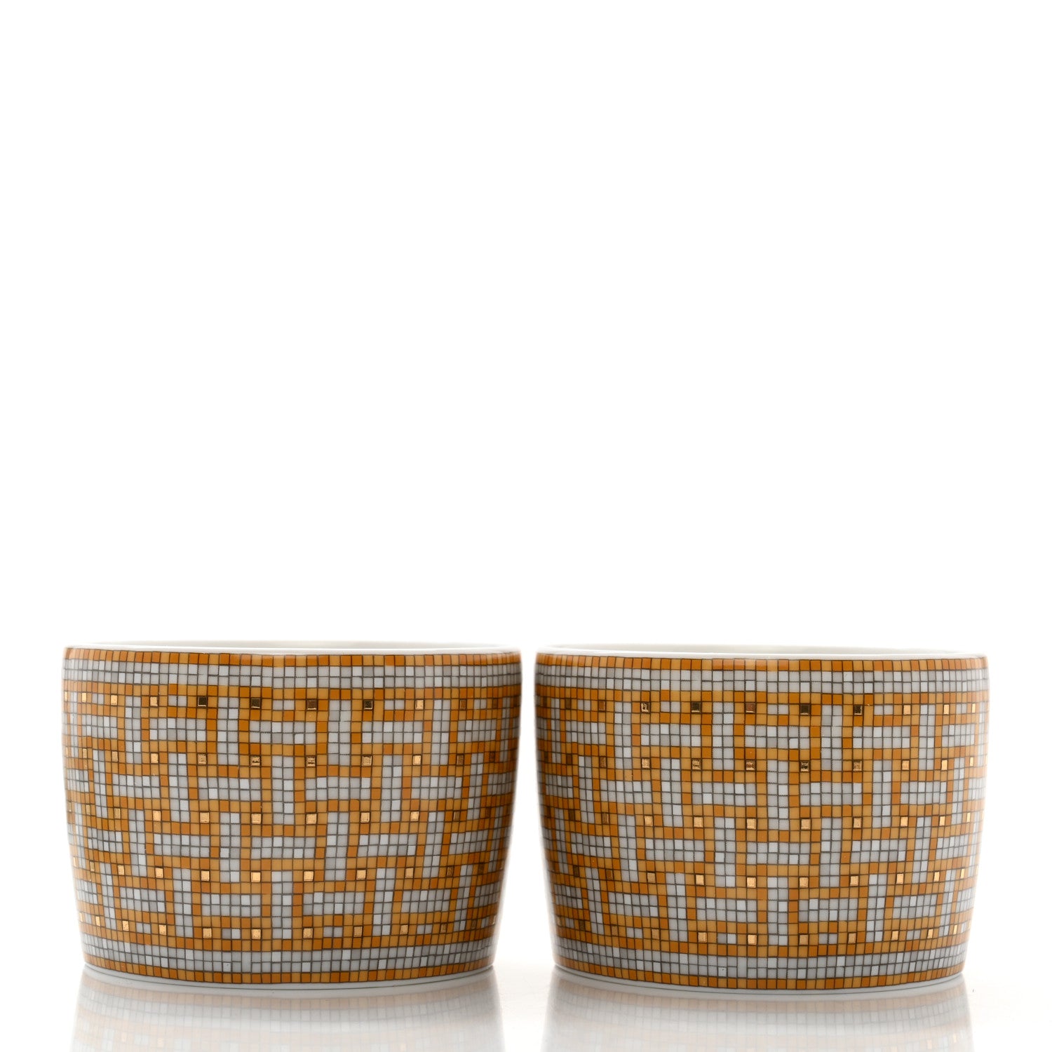 Hermes Porcelain Mosaique Au 24 Gold Tea Cup And Saucer Set Of 2 3 of 12