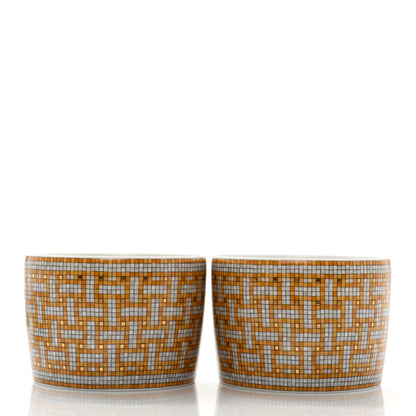 Hermes Porcelain Mosaique Au 24 Gold Tea Cup And Saucer Set Of 2 3 of 12