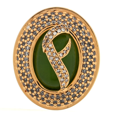 Fendi Crystal Poured Glass FF Ring 58 8.25 L Green Gold 1 of 4