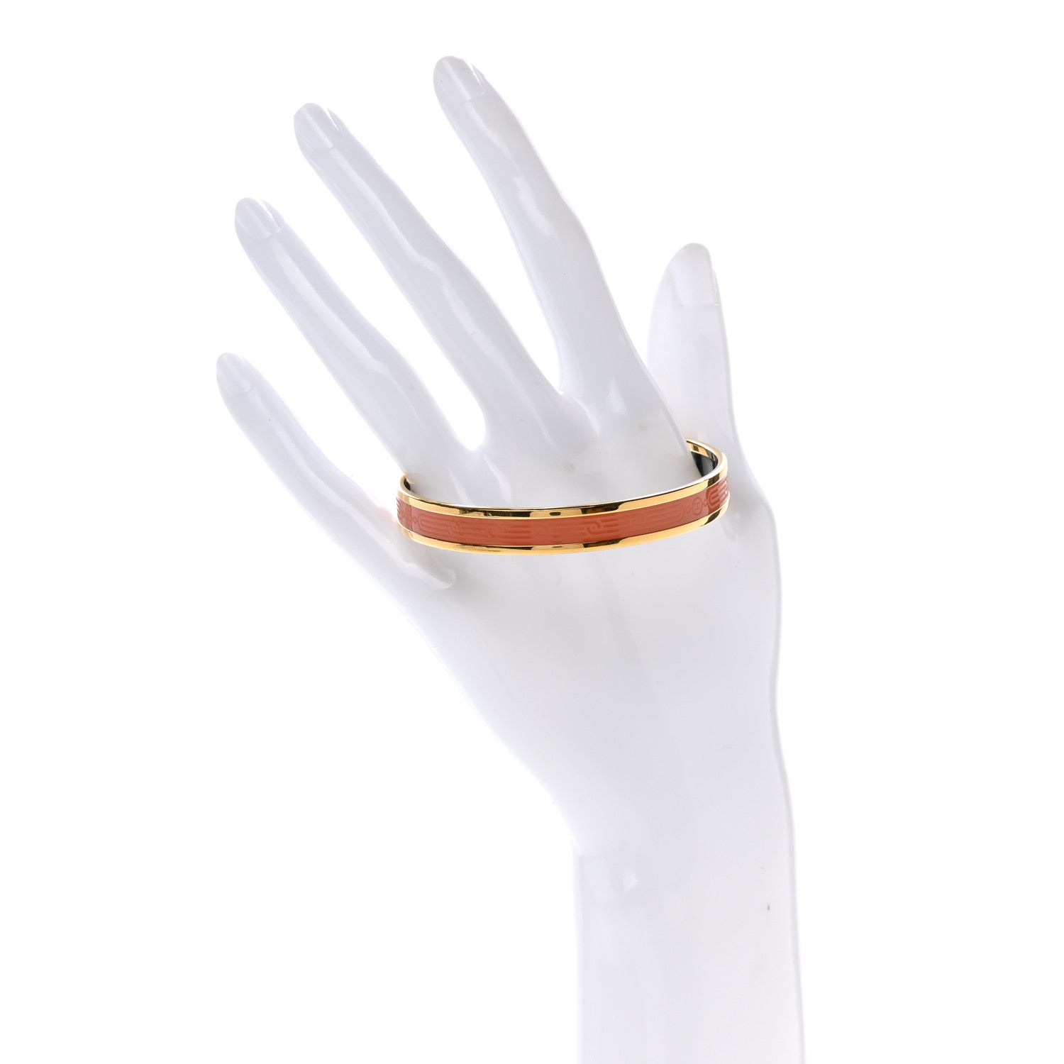 Hermes Enamel Printed Narrow Sellier Bracelet 65 Orange 2 of 5