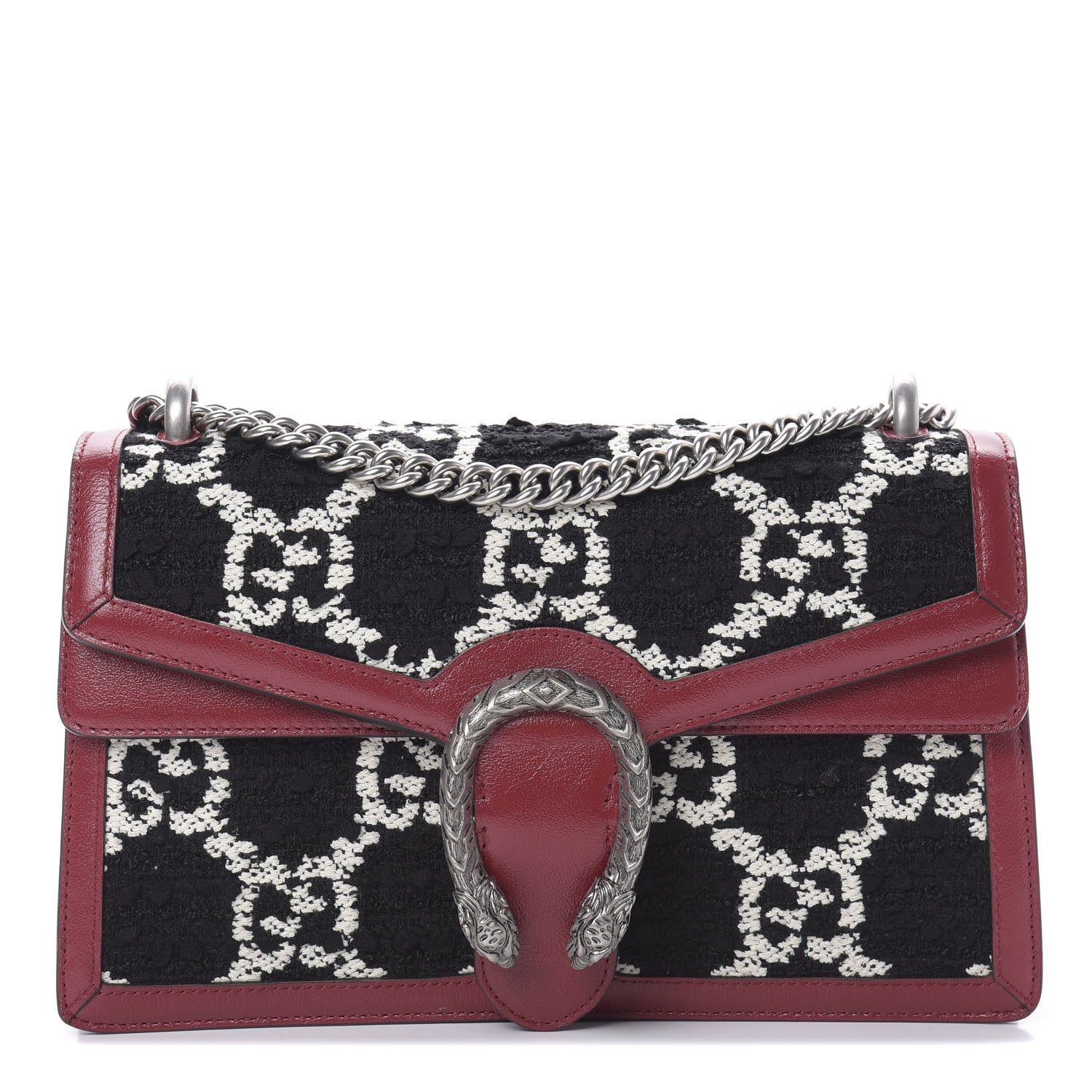 Gucci Tweed GG Monogram Small Dionysus Shoulder Bag Black White Romantic Cherry 1 of 11