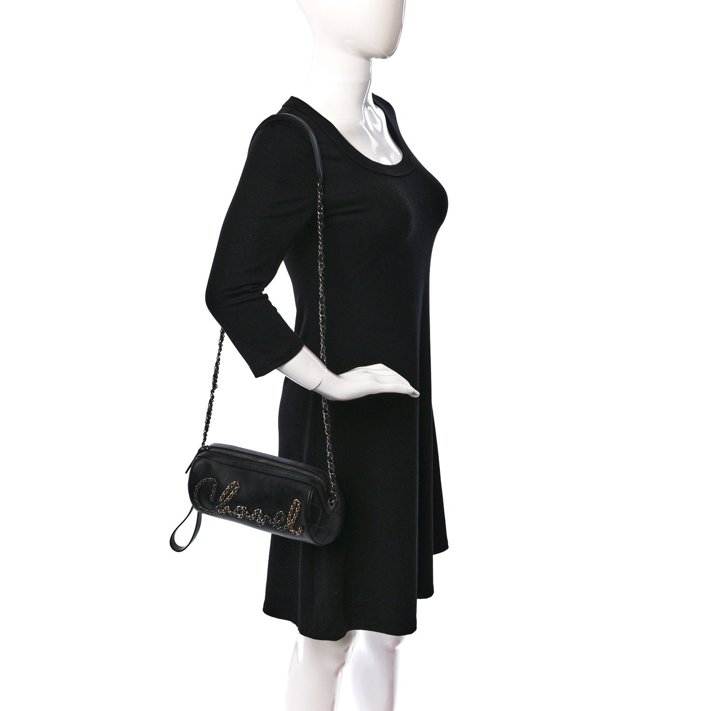 Metallic Lambskin Signe Bowling Bag Black
