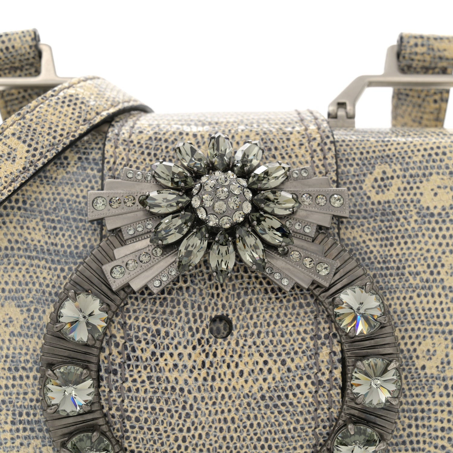 Miu Miu Lizard Embossed Calfskin Studded Jewel Buckle Crossbody Bag Roccia 8 of 12