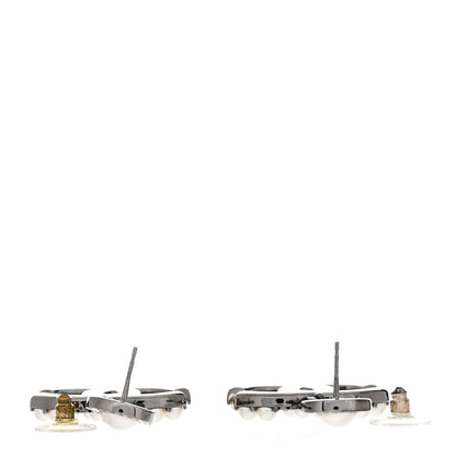 Chanel Pearl Crystal CC Drop Earrings Silver 3 of 5