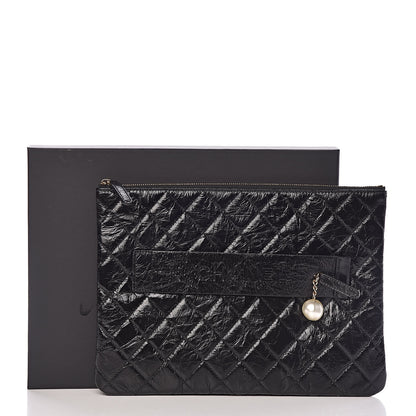 Chanel Shiny Crumpled Calfskin Quilted Medium Night by the C Pouch Clutch Black 8 of 8