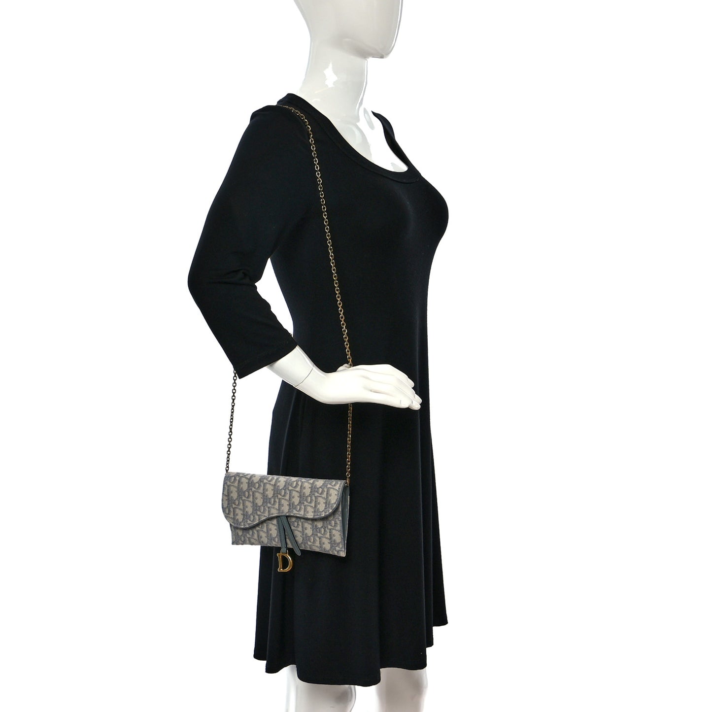 Oblique Saddle Chain Long Wallet Grey