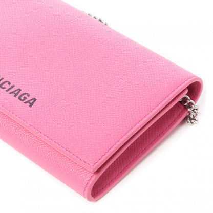 Balenciaga Signature Grained Calfskin Logo Ville Wallet on Chain Bubble Gum Black 5 of 8