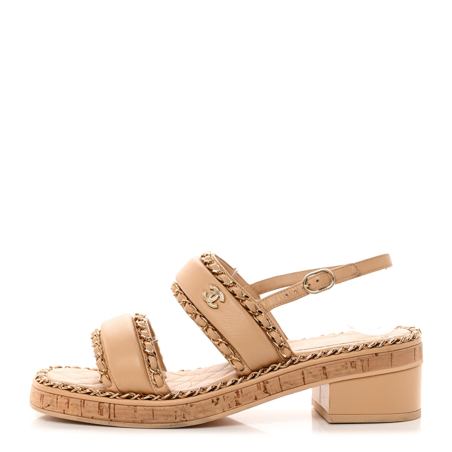 Lambskin Cork Chain Sandals 39 Beige