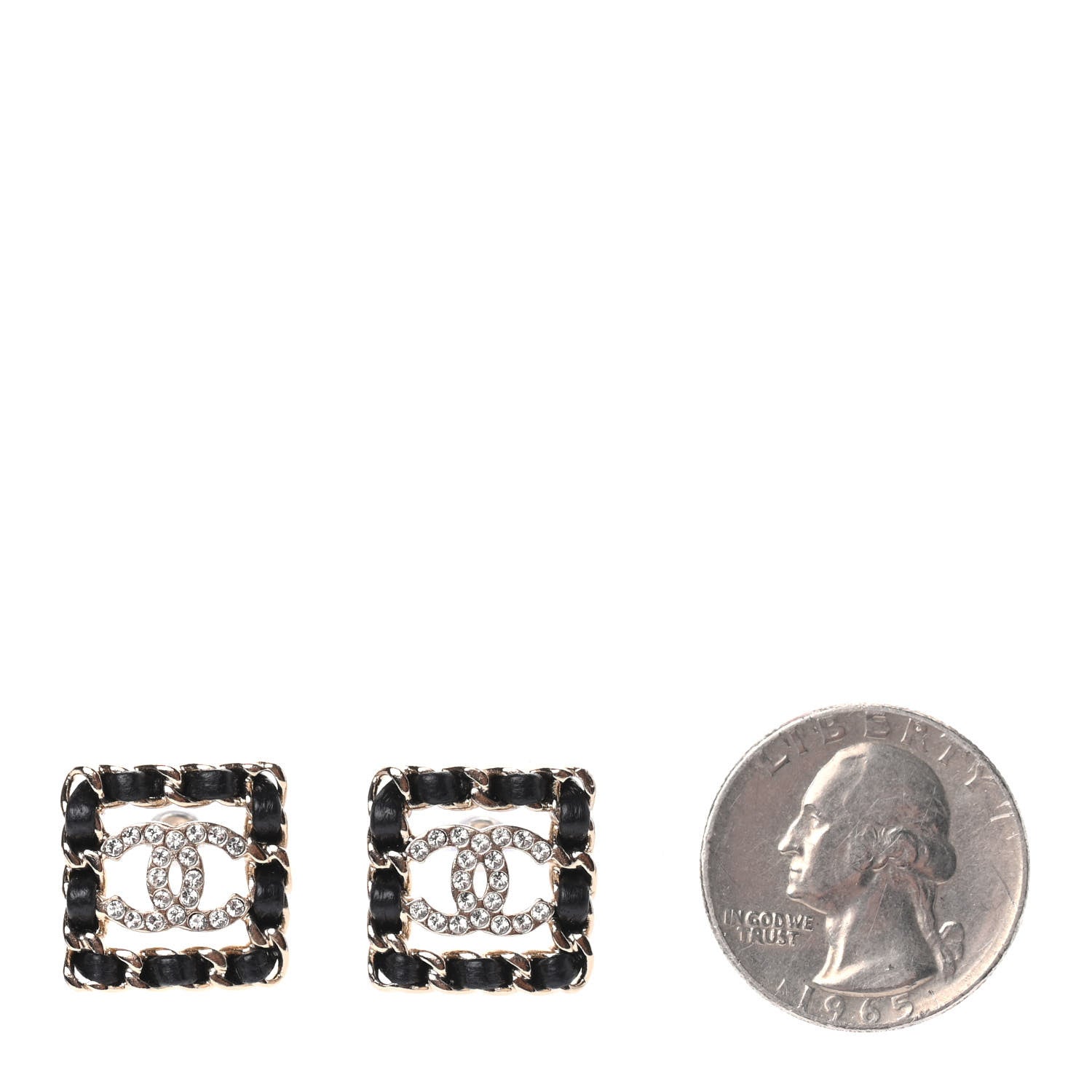 Chanel Crystal Lambskin Chain Sergeant Chanel Stud Earrings Black Gold 2 of 4