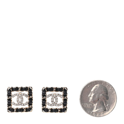 Chanel Crystal Lambskin Chain Sergeant Chanel Stud Earrings Black Gold 2 of 4