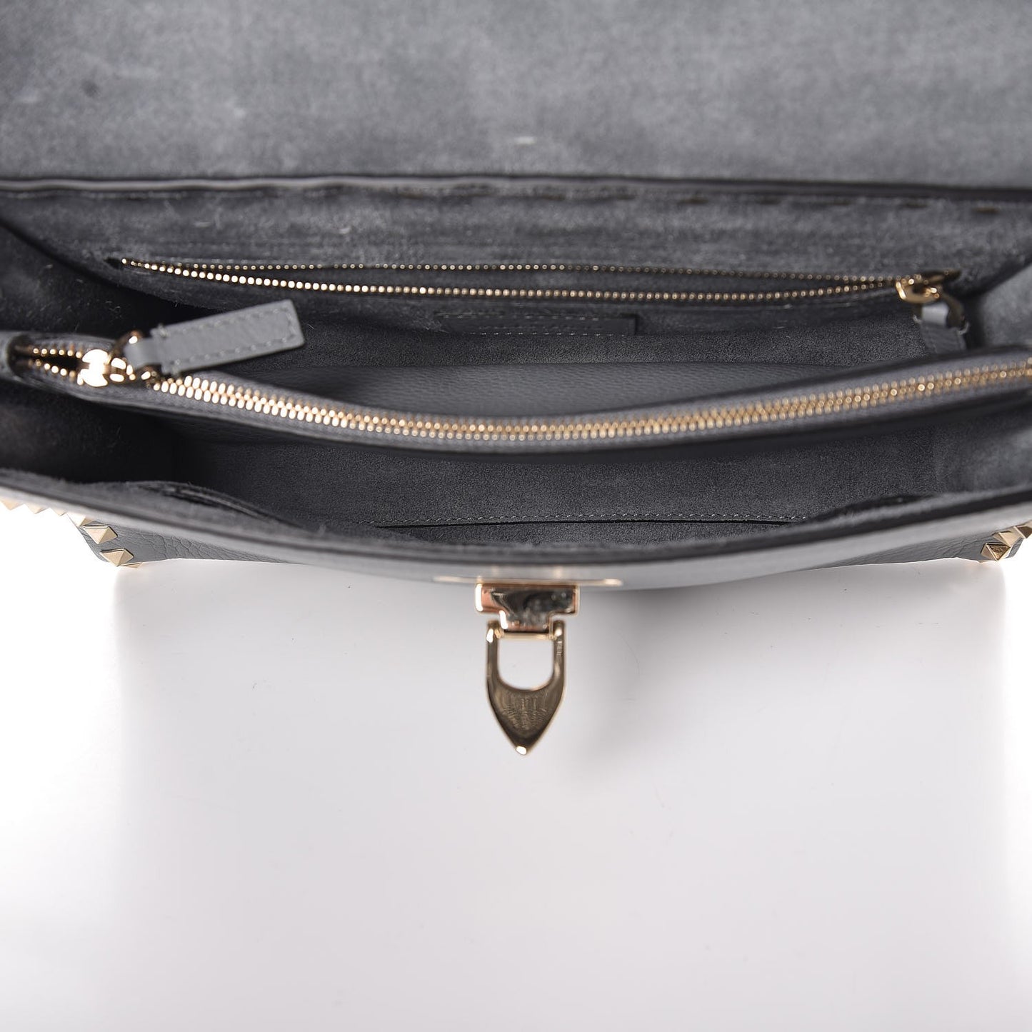 Pebbled Calfskin Small Rockstud Single Handle Flap Bag Pastel Grey