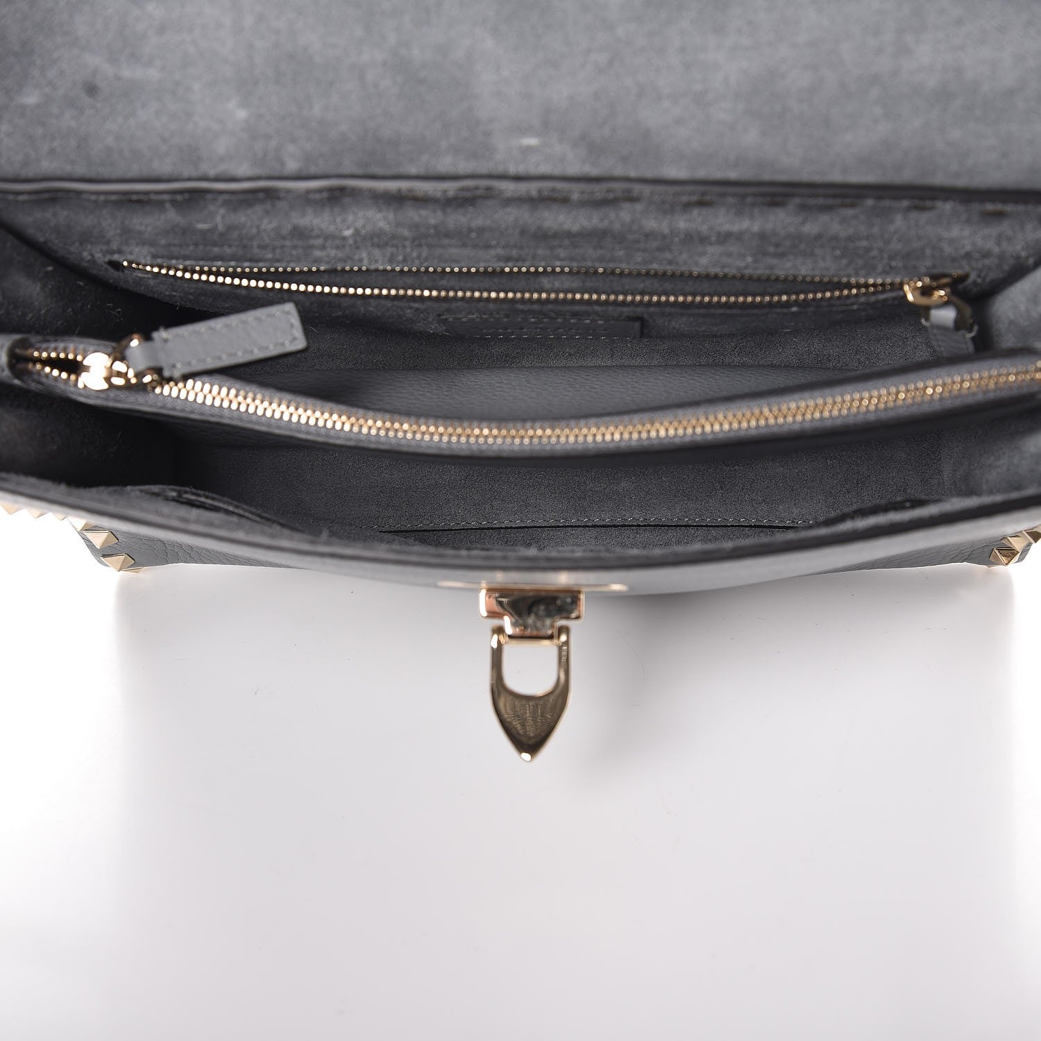 Valentino Garavani Pebbled Calfskin Small Rockstud Single Handle Flap Bag Pastel Grey 6 of 8
