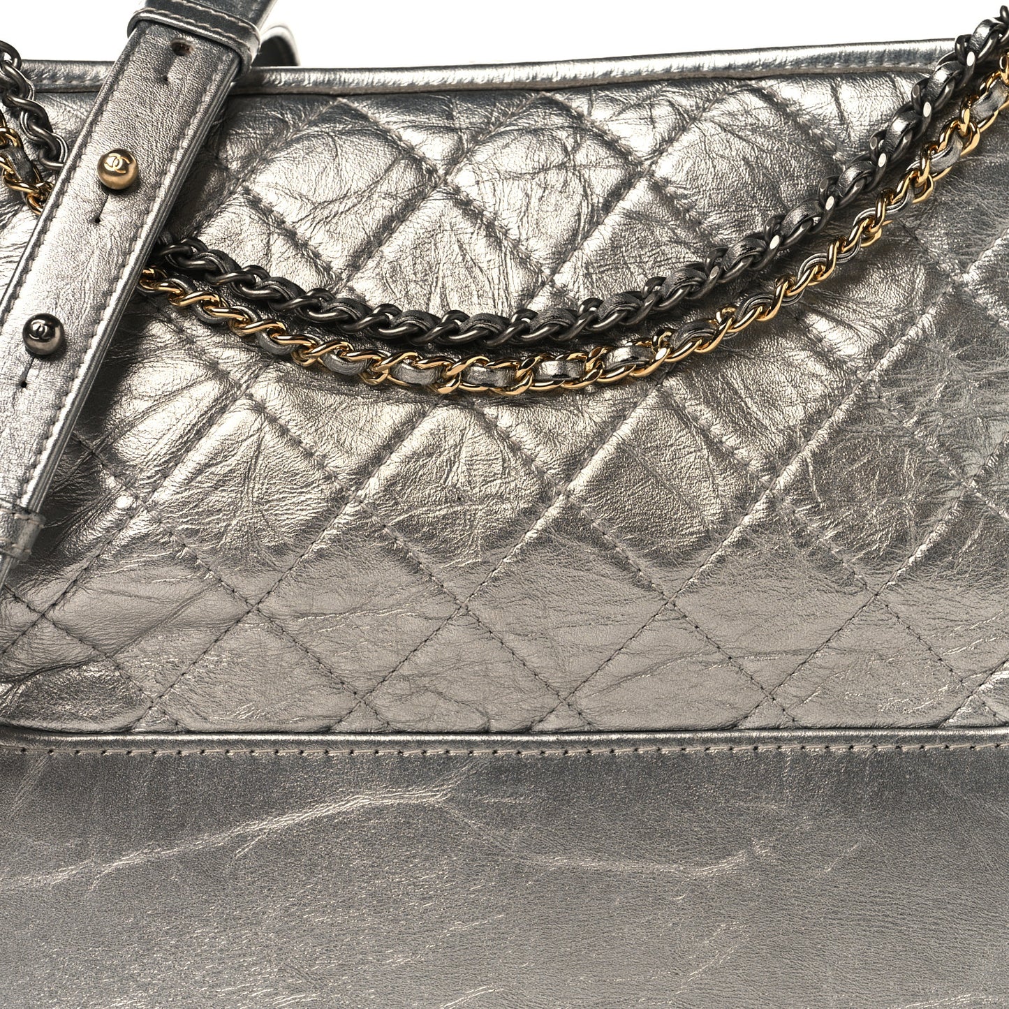 Metallic Lambskin Calfskin Quilted Medium Gabrielle Hobo Silver