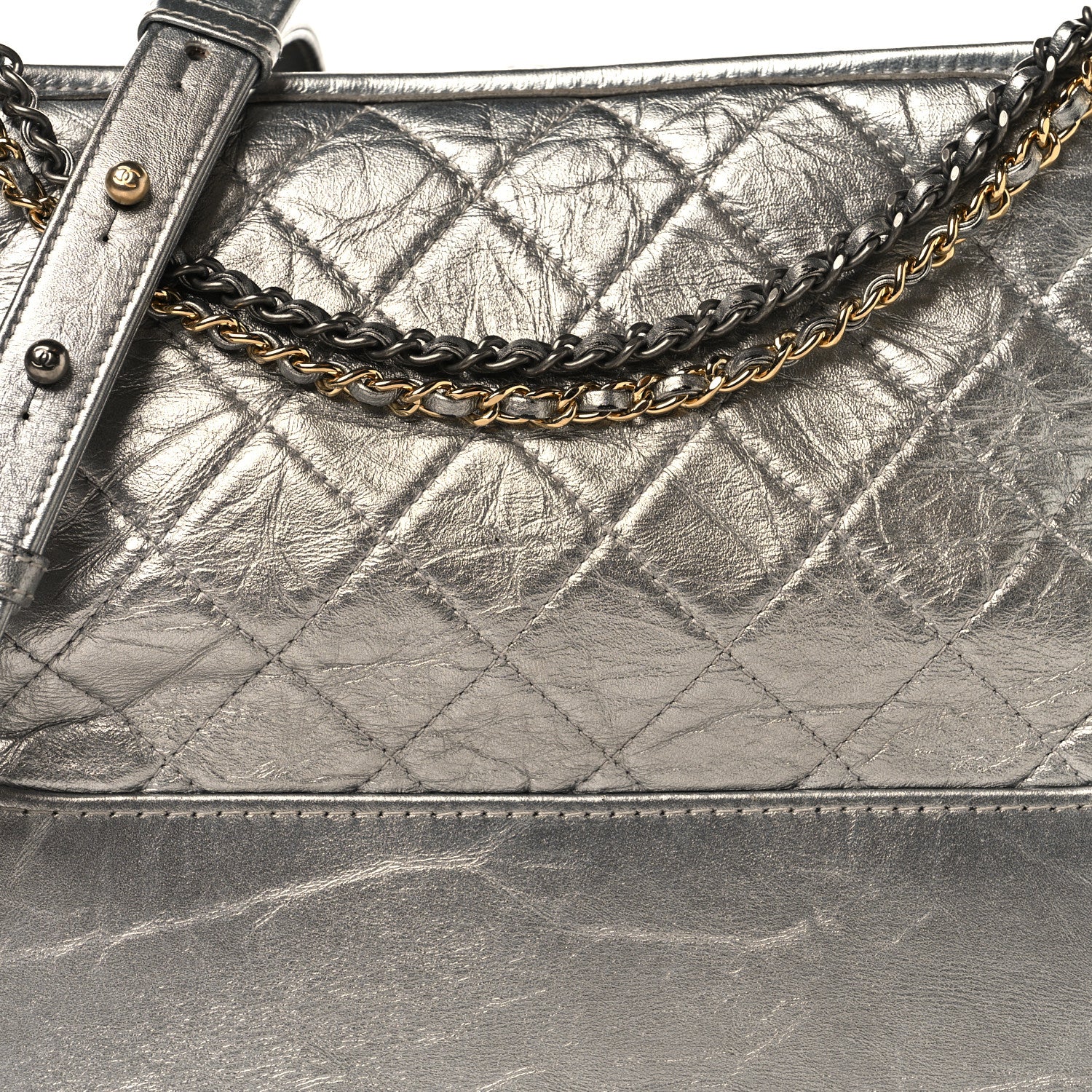 Chanel Metallic Lambskin Calfskin Quilted Medium Gabrielle Hobo Silver 8 of 10