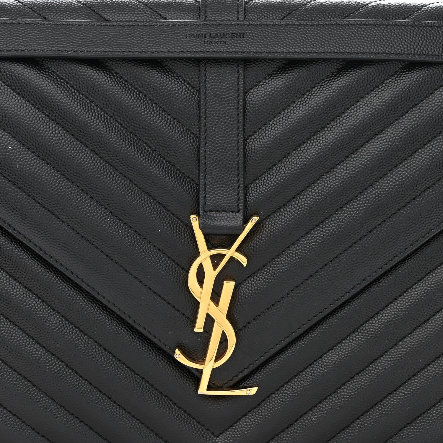 Saint Laurent Grain De Poudre Matelasse Chevron Large Monogram Satchel Black 10 of 14