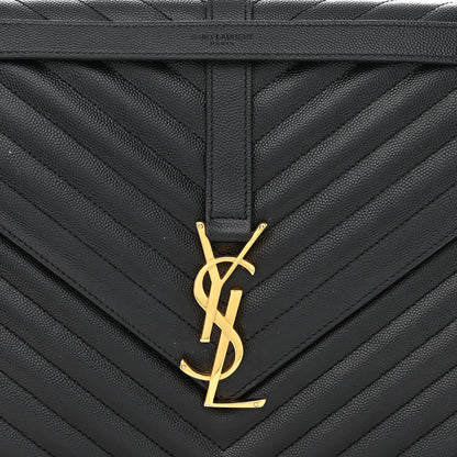 Saint Laurent Grain De Poudre Matelasse Chevron Large Monogram Satchel Black 10 of 14