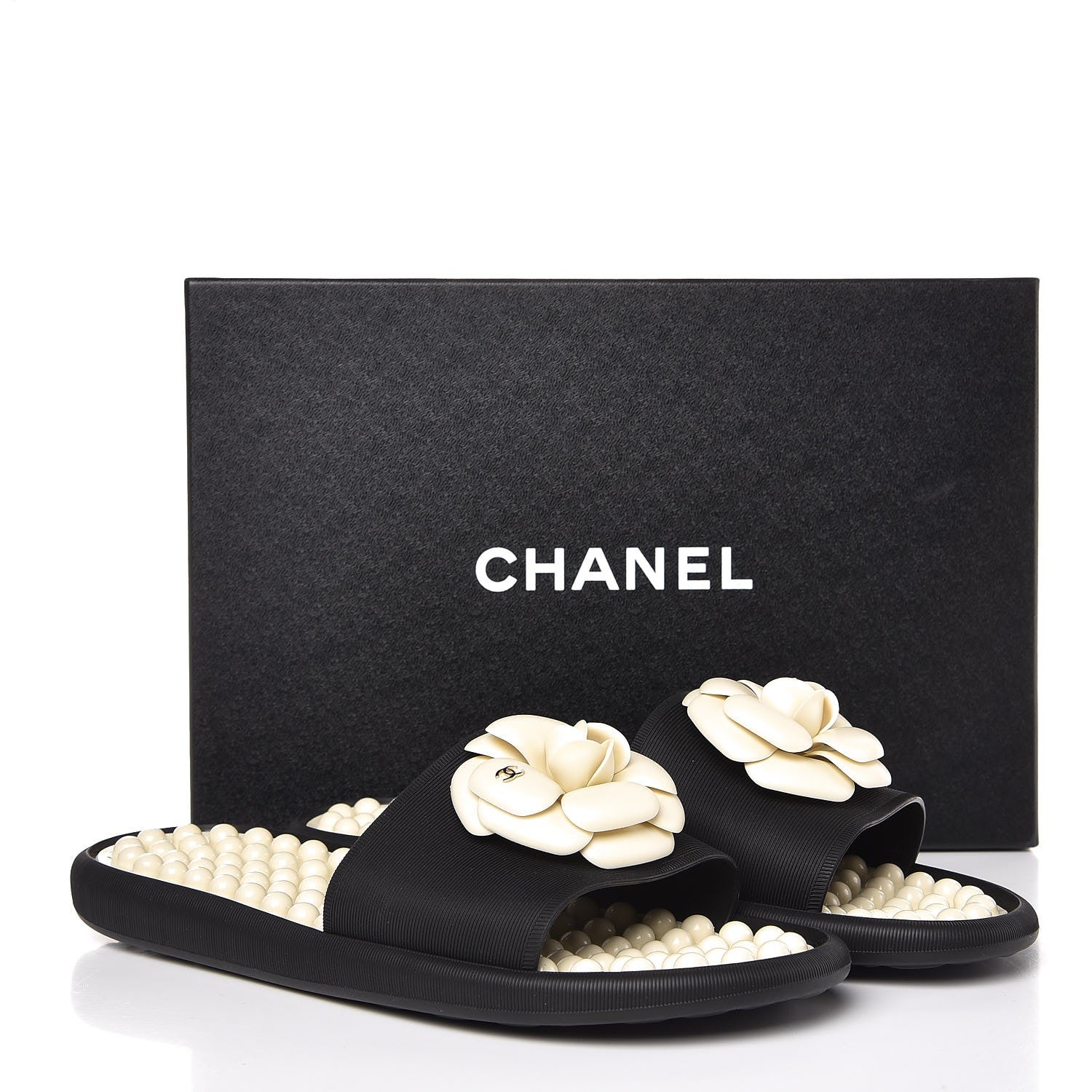 Chanel Thermoplastic PVC Camellia Mule Sandals 40 Black Ivory 8 of 8