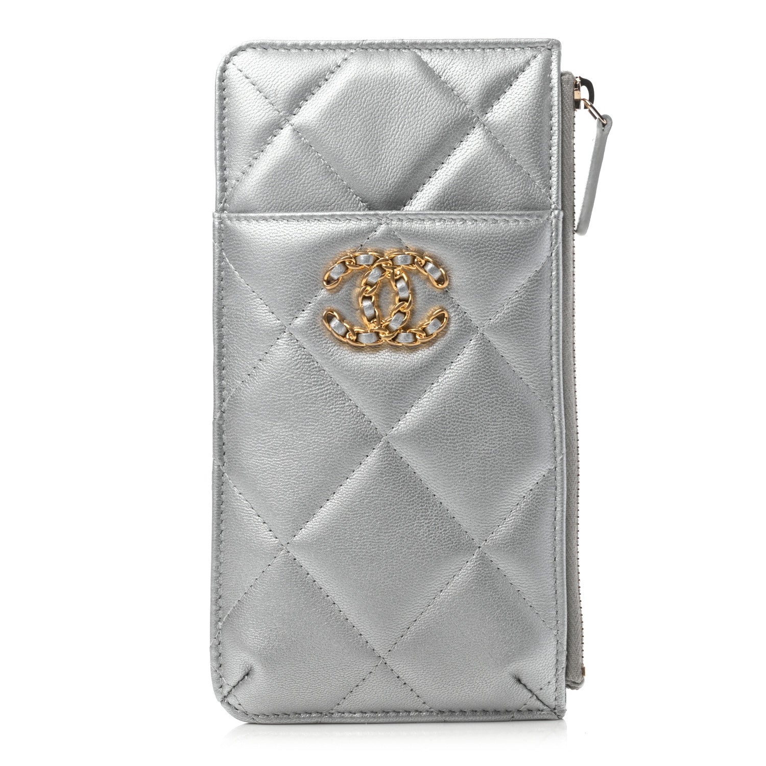 Chanel Lambskin Quilted Chanel 19 Phone and Card Holder Silver 1 of 7