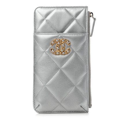 Chanel Lambskin Quilted Chanel 19 Phone and Card Holder Silver 1 of 7