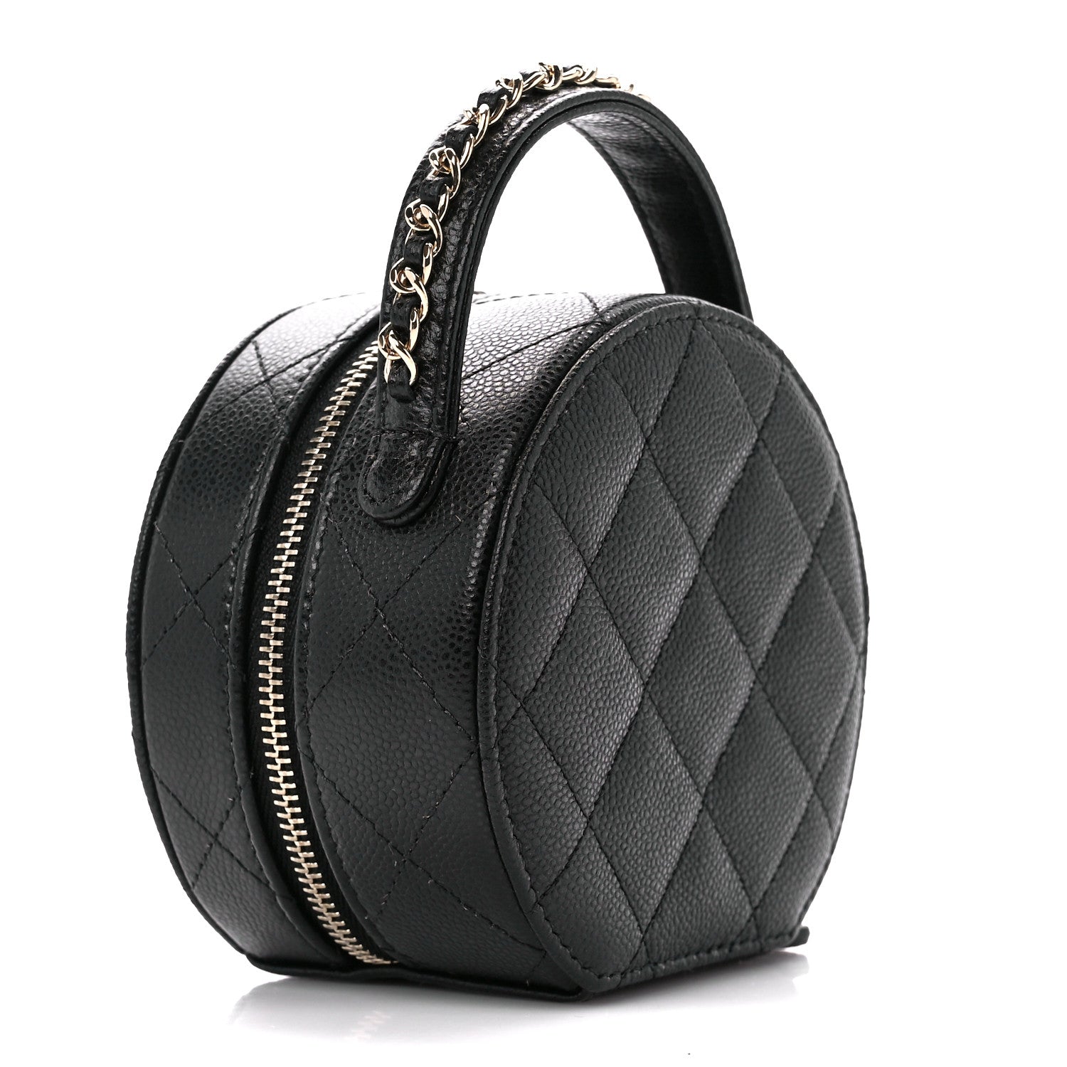 Chanel Caviar Quilted Round Top Handle Jewelry Case With Chain Black 3 of 13