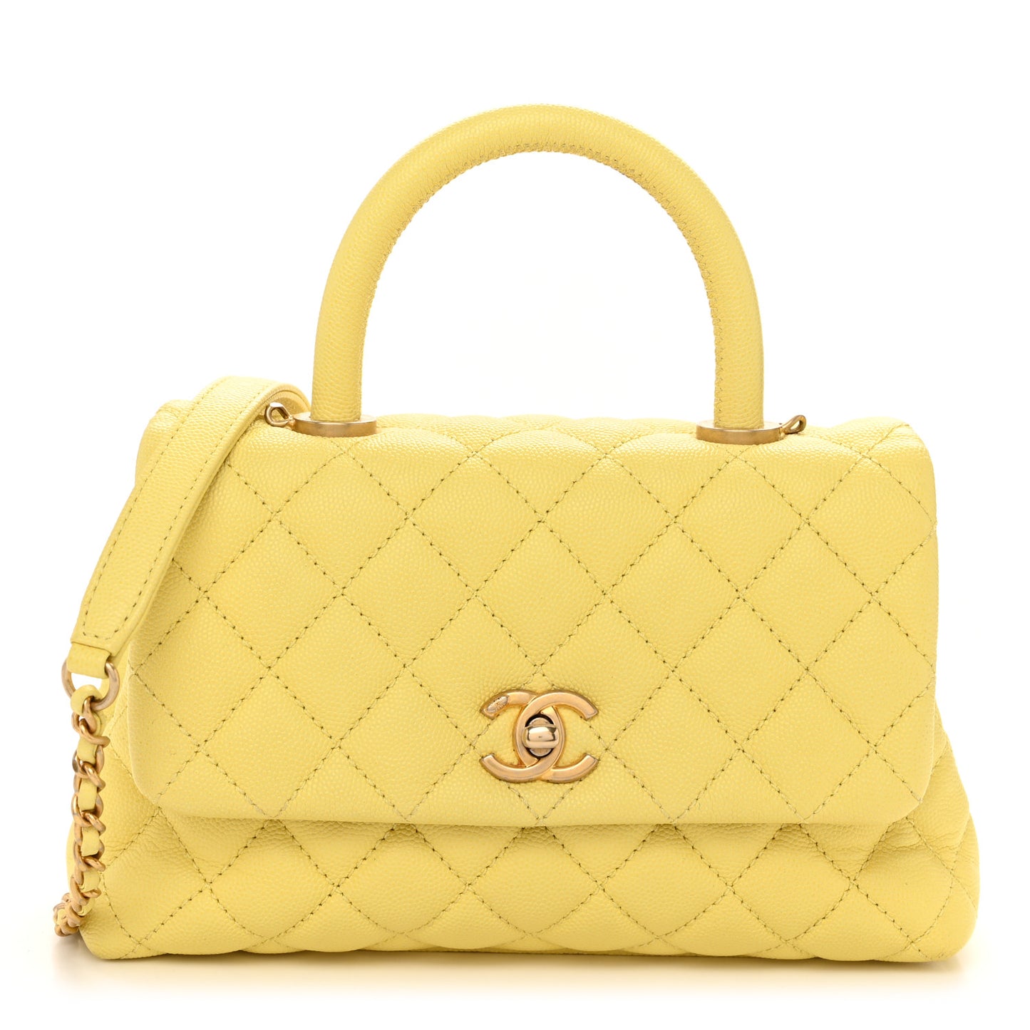 Caviar Quilted Mini Coco Handle Flap Yellow