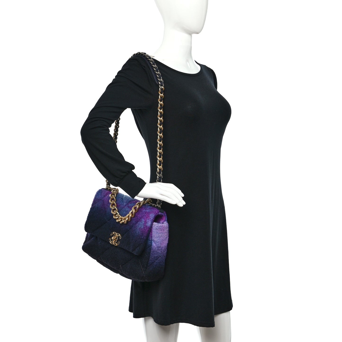 Wool Tweed Quilted Large Chanel 19 Flap Purple Black Blue