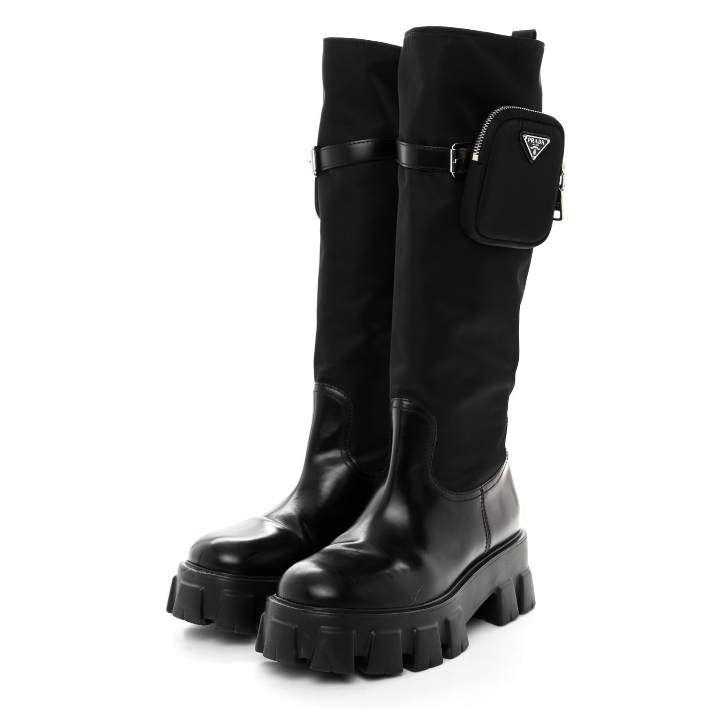 Spazzolato Rois Re-Nylon Metal Triangle Logo Monolith Pouch Pocket 55mm Tall Boots 41 Black