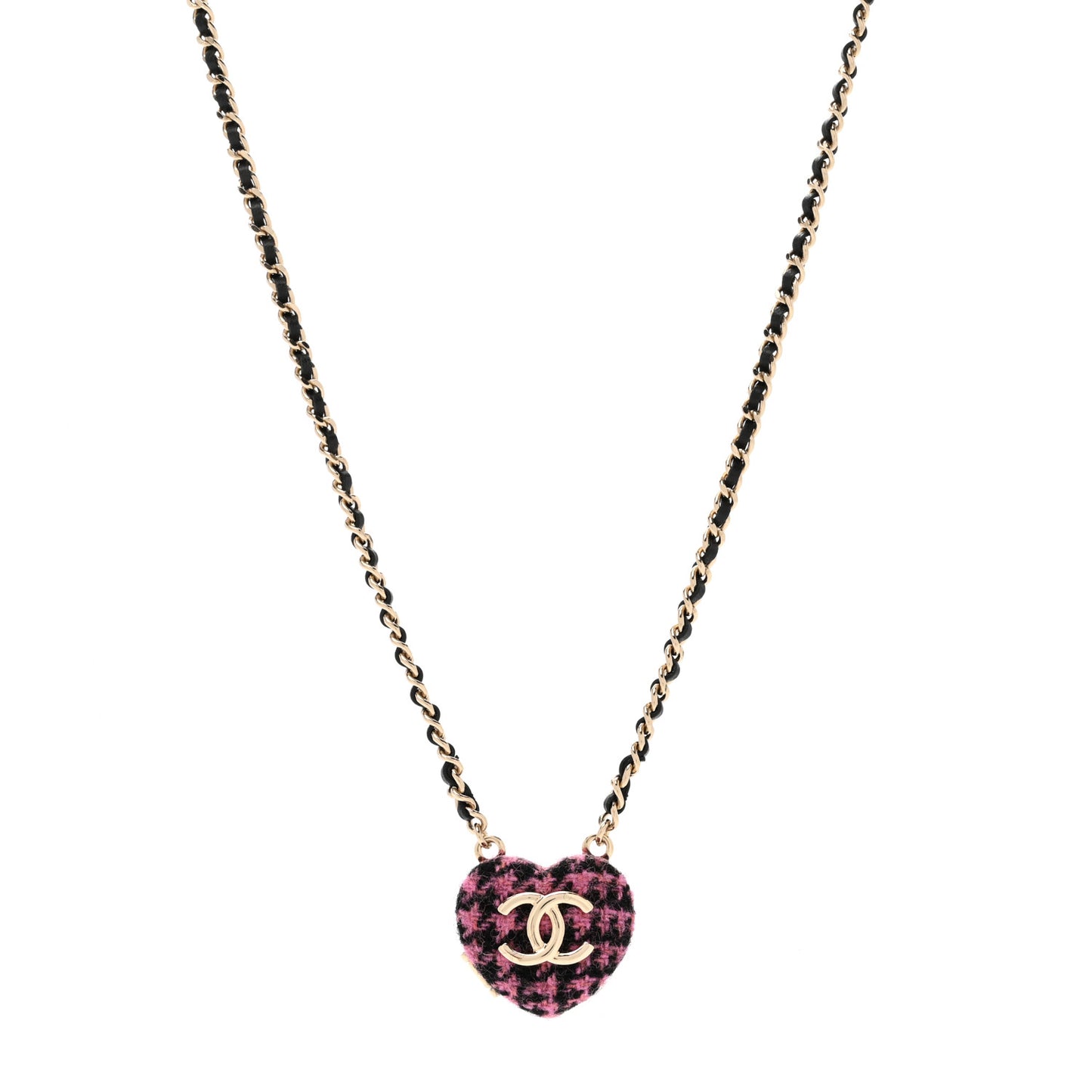 Lambskin Tweed CC Locket Pendant Necklace Black Pink Gold