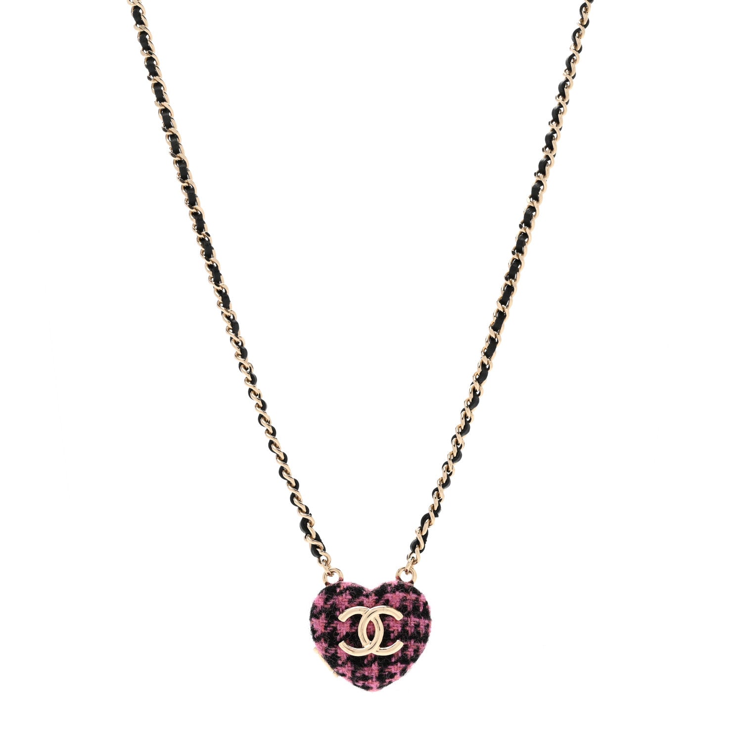 Chanel Lambskin Tweed CC Locket Pendant Necklace Black Pink Gold 1 of 4