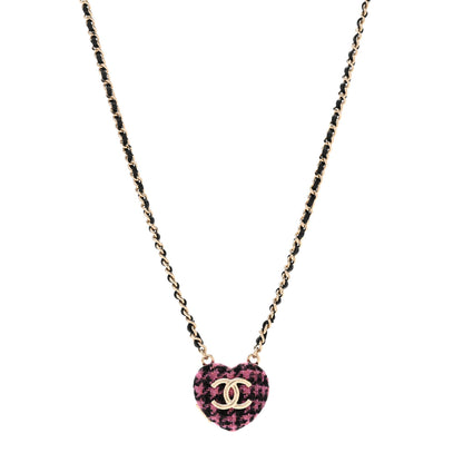 Chanel Lambskin Tweed CC Locket Pendant Necklace Black Pink Gold 1 of 4