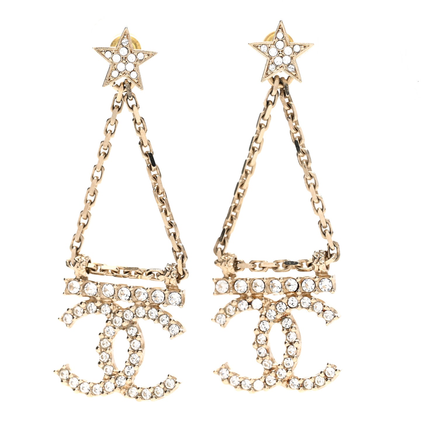 Crystal Star Drop CC Earrings Gold