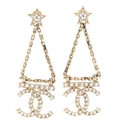 Chanel Crystal Star Drop CC Earrings Gold 1 of 4