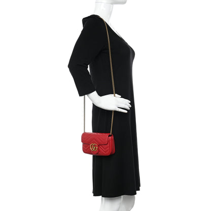 Gucci Calfskin Matelasse Super Mini GG Marmont Shoulder Bag Hibiscus Red 2 of 10