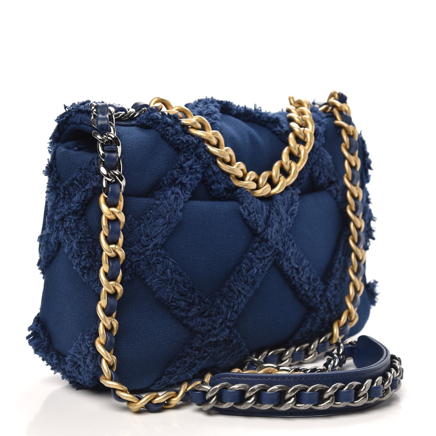 Cotton Canvas Quilted Medium Chanel 19 Flap Navy Blue