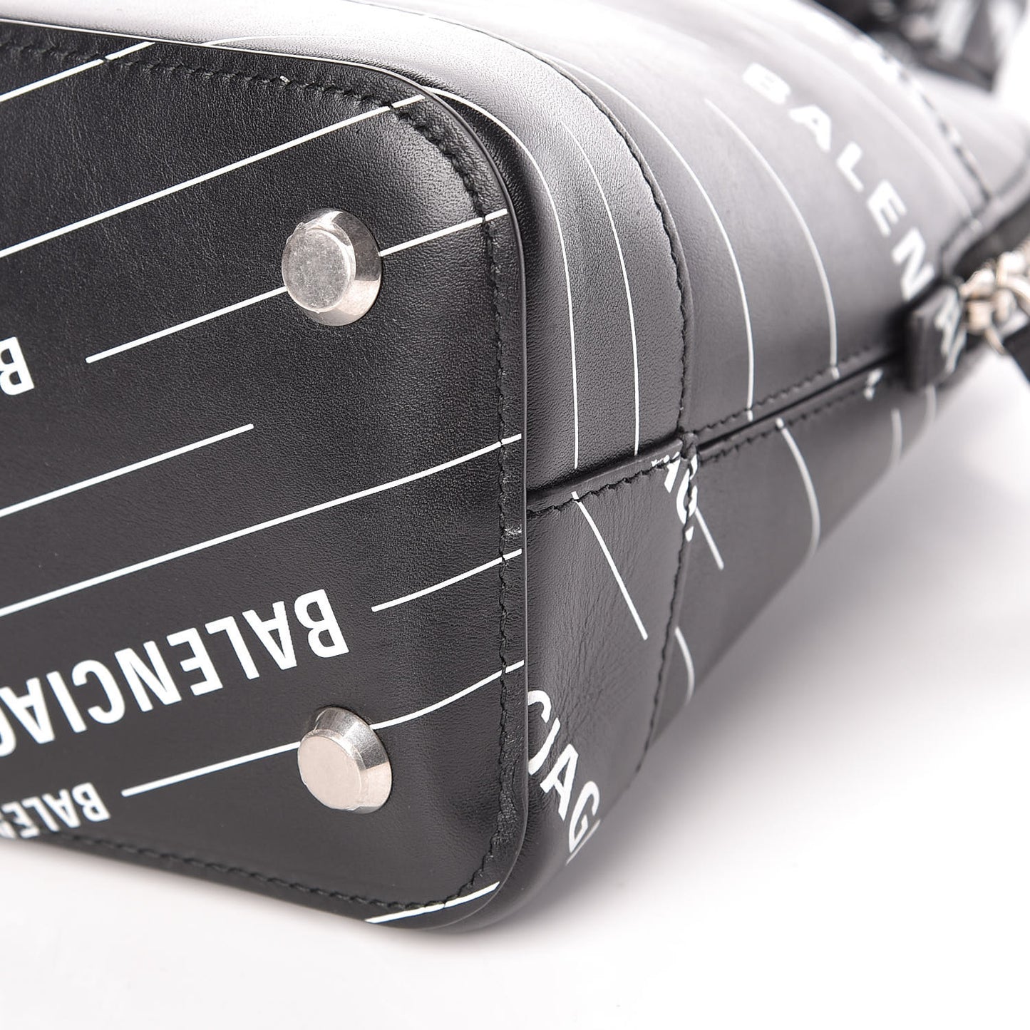 Calfskin Logo Print S Ville Top Handle Bag Black White