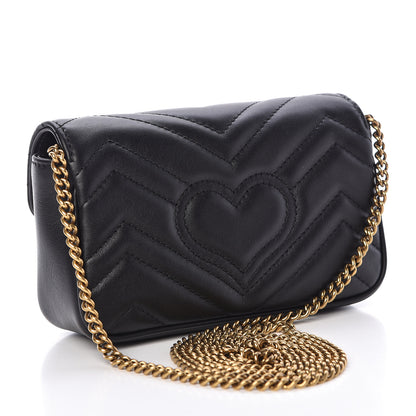 Gucci Calfskin Matelasse Super Mini GG Marmont Shoulder Bag Black 3 of 11