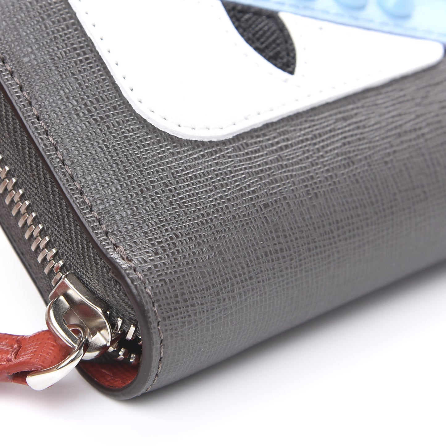 Vitello Elite Monster Eyes Studded Zip Around Wallet Carbone White Multicolor