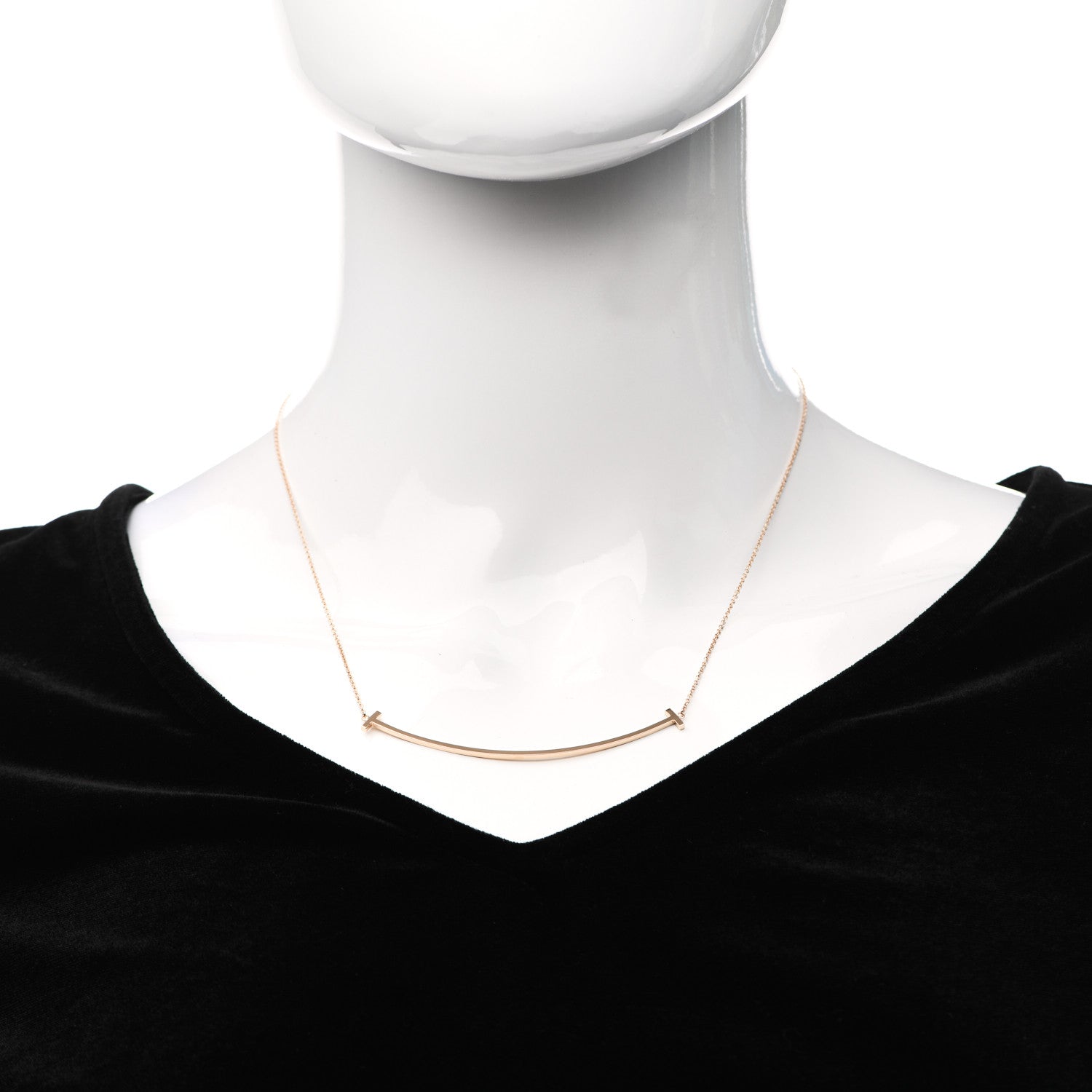 Tiffany 18K Rose Gold Large T Smile Pendant Necklace 2 of 6