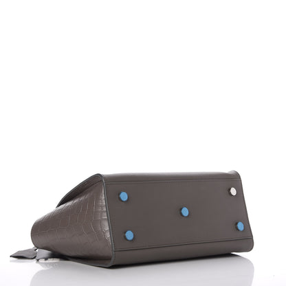 Saint Laurent Smooth Calfskin Crocodile Embossed Baby Monogram Downtown Cabas Earth 5 of 8