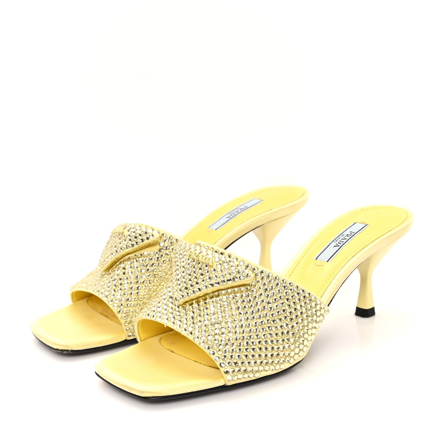 Prada Satin Crystal Logo 65mm Slide Sandals 36.5 Ananas 1695458