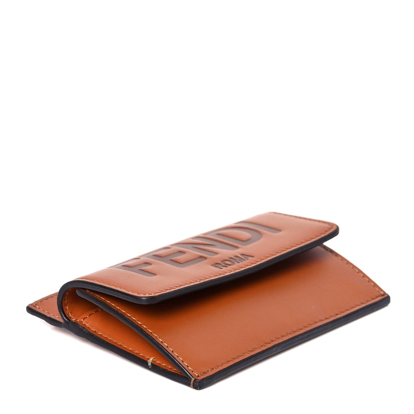 Vitello King Tamponato Logo Embossed Fold Over Card Holder Wallet Cuoio