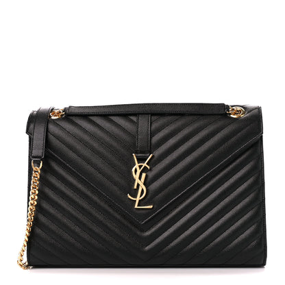 Saint Laurent Grain De Poudre Matelasse Chevron Large Monogram Satchel Black 1 of 10