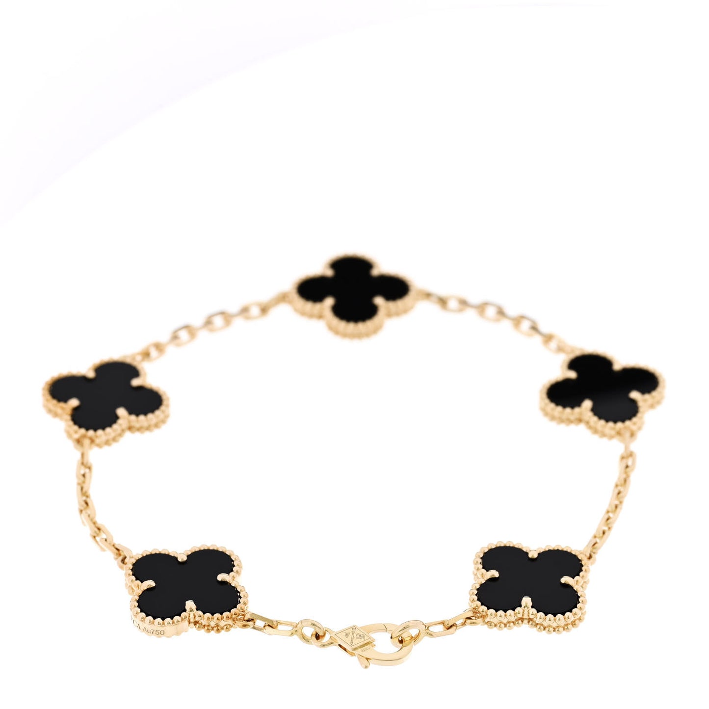 18K Yellow Gold Black Onyx 5 Motifs Vintage Alhambra Bracelet