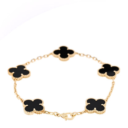 Van Cleef & Arpels 18K Yellow Gold Black Onyx 5 Motifs Vintage Alhambra Bracelet 2 of 6
