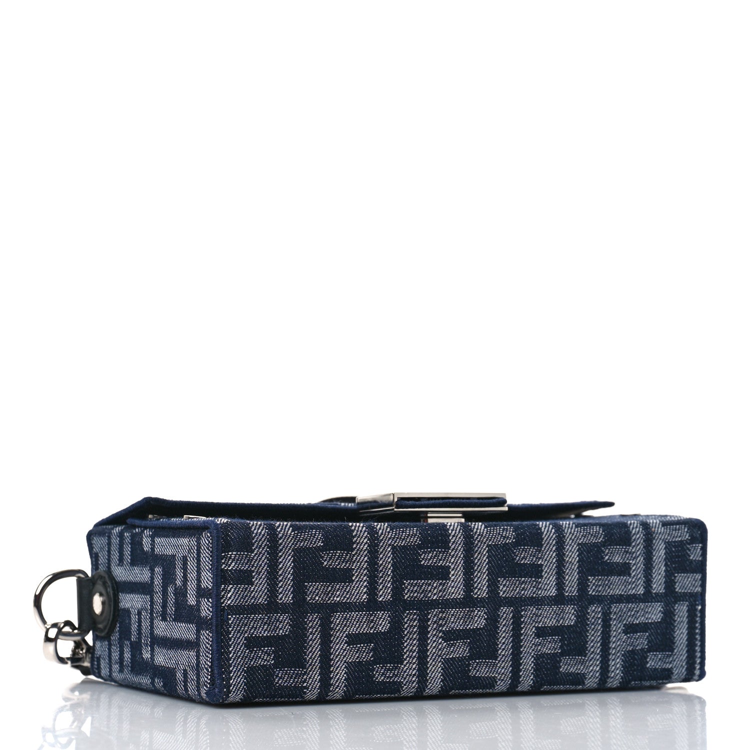 Fendi Fabric Jacquard Reactive Jean Denim Vitello Cover FF Baguette Soft Trunk Blue Black 3 of 7